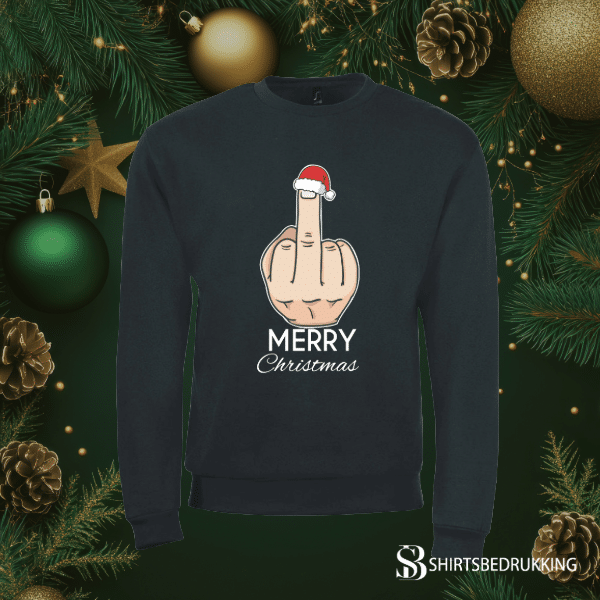 Foute Kersttrui merry christmas vinger